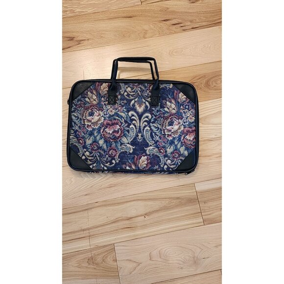Vintage Floral Tapestry Briefcase With Faux Leather Accents & Dual Handles - Picture 1 of 16